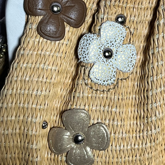 Coach Natalie Tea Rose Straw Kisslock Clutch Wristlet - Picture 4 of 13